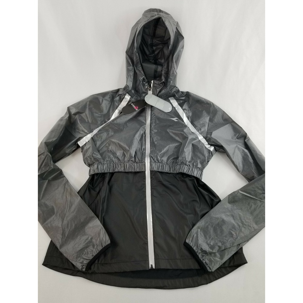 Diadora women Rain Lock jacket hooded full zip 102.173371 black grey XL $98